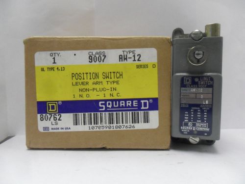 NEW SQUARE D 9007AW12 LEVER ARM PRECISION LIMIT SWITCH SERIES D 9007AW-12 NIB