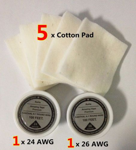 Kanthal Wire Mixed 26/24Gauge AWG,A-1 Resistance Resistor and 5 pcs cotton pads.