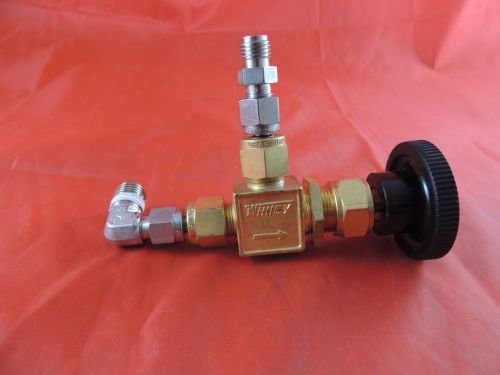 Whitey Swagelok IRS 6 Brass Handle Valve 3/8&#034; Extra Fittings Side &amp; Top Outlets