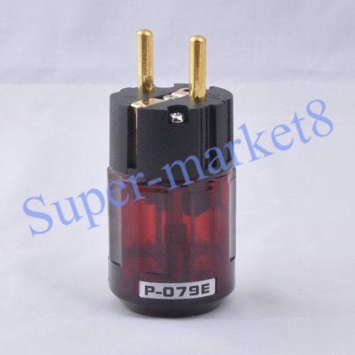 Audio amp eur schuko power plug male plug gold plate transparent red p-079e for sale