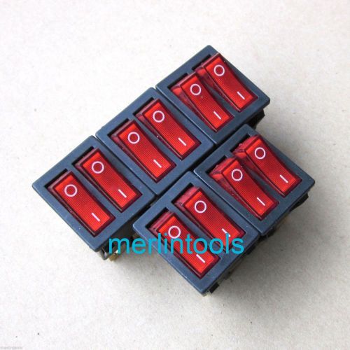 5Pcs Heavy Duty DPST Red Lighted Snap in Rocker Switch