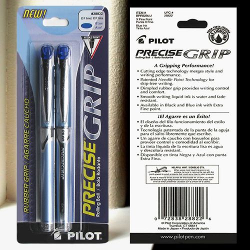 NEW SEALED 2-PACK PILOT PRECISE GRIP .5mm XFINE BLUE ROLLING BALL PENS #28822