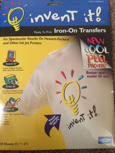 INVENT IT! Light Fabric IRON-ON TRANSFER SHEETS PACK OF 10 SEALED