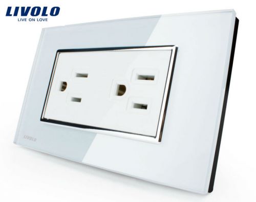 US Standard Wall Power Socket White Crystal Glass Panel AC 125~230V 15A No Plug