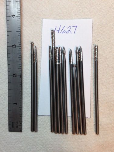 12 NEW 3 MM SHANK CARBIDE BURRS. LONGS. DOUBLE &amp; SINGLE CUT.  MADE IN USA (H627)