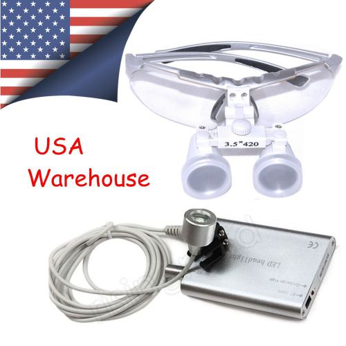 3.5x dental loupes 420mm surgical binocular led head light lamp ship from usa for sale