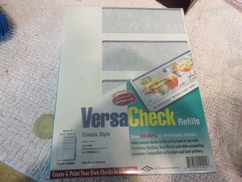 VersaCheck Refills Blue 750 Blank Checks Form #3000 Classic Style