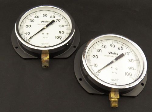 Vintage pair (2) weiss large pressure gauges 4&#034; 100 psi use or steampunk art euc for sale