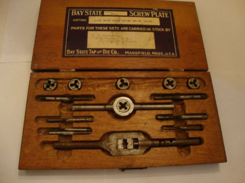 VINTAGE BAYSTATE SCREW PLATE TAP AND DIE SET WITH WOOD BOX CUTTING TOOLS