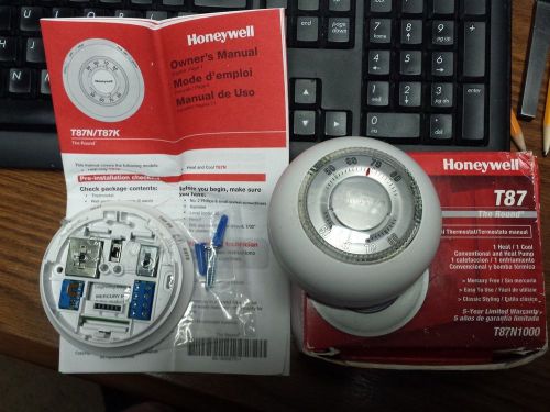 Honeywell t87 easy round thermostat, heat, cool, gas, electric, steam, hot water for sale