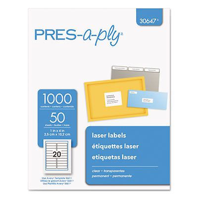 Laser Address/Shipping Labels, 1 x 4, Clear, 1000/Pack 30647
