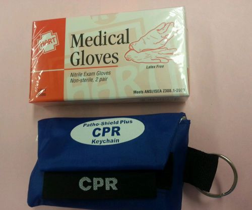Pathogen Sheild (CPR Mask) in Key Chain Case and 1 Pkg of 2 Nitrile Exam Gloves