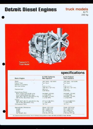 1979 Detroit Diesel Engines Truck Models 6-71 2-page sales promotional sheet