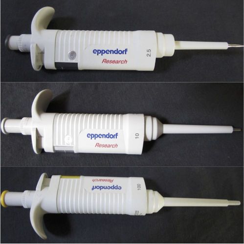 3 Eppendorf Research single channel pipettes set (3 pipettes) adjustable volume