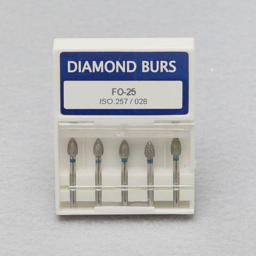 50 Dental Diamond Burs FO-25 Flame Ogival End Fast handpiece Turbine FG1.6mm