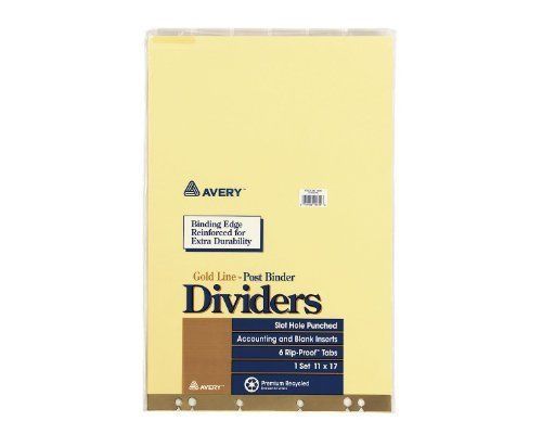 Avery Post Binder Dividers, Six-Tab w/ Inserts, 11&#034; x 17&#034;, 4 Sets of 6