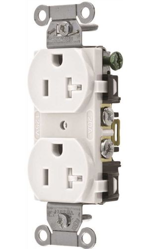 Hubbell BR20WHITR Commercial Grade Tamper Duplex Receptacle, 20 Amp, White