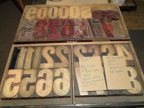 Letterpress Printing Vintage Rare 40 Line 6&amp;11/16th Tall BIG Wood Type #&#039;s Font