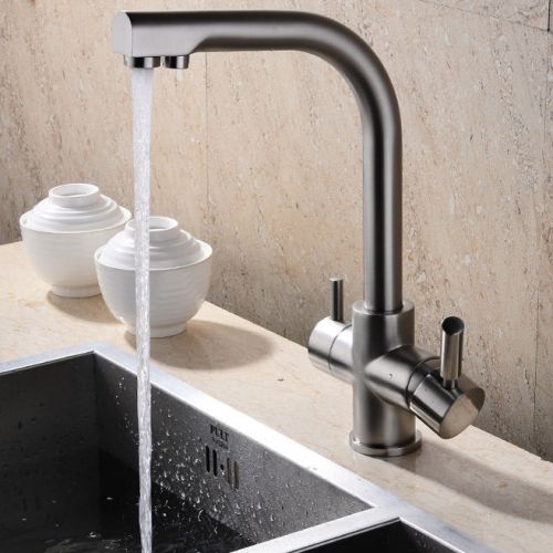 Brushed nickel kitchen faucet with filtered water two spout spray sink hot/cold for sale