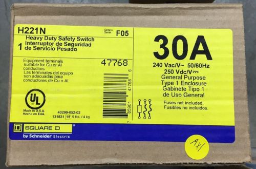 Square d h221n 2 pole 240 volt 30 amp fused / neutral nema 1 new for sale