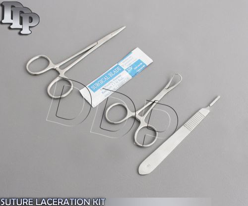 3 PCS SUTURE LACERATION KIT MOSQUITO FORCEPS 5&#034;+ SCALPEL HANDLE #3+5 BLADE #15