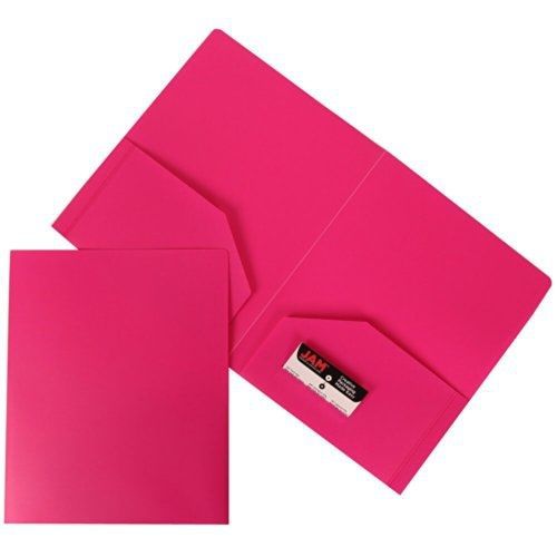Jam paper? heavy duty plastic 2-pocket folder - fuchsia pink - 6 folders per for sale