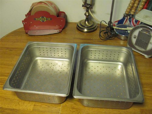 2  COMMERCIAL STAINLESS STEAM TABLE PERFORATED PANS HALFPAN 4 &#034;D-VERY GOOD USED