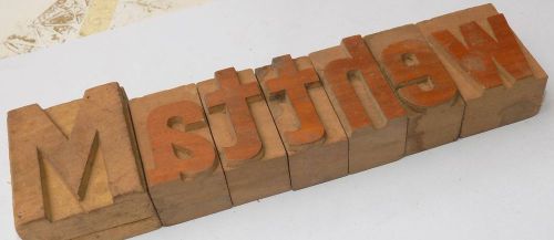 Letterpress Wood Type Printers 7 Block &#039;MATTHEW&#039; Typography #bc-1292