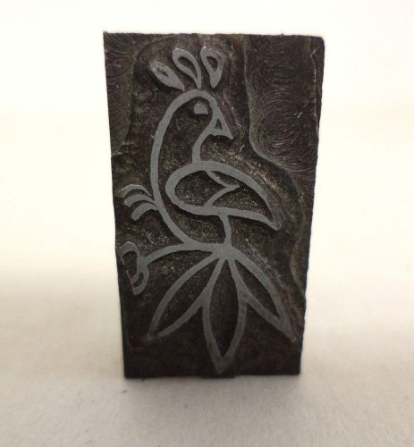 Antique Letterpress Metal &amp; Wood Printing Block-Peacock Decorative Image