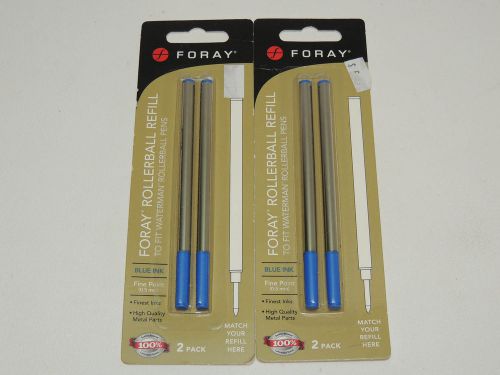2 Packs Foray Rollerball Refills for Waterman Pens Blue Ink Fine Point 0.5mm
