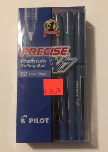 12 PILOT V7 RECEISE BLUE 7mm ROLLER BALL PENS fine 072838353870 35387 pv7-blu-cb
