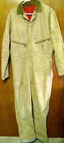 Carhartt Quilt Lined Duck Coverall Brown Size 44L Workwear Oil Farm Fields