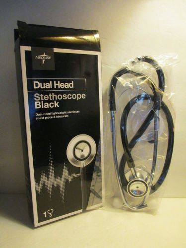 New In Box MEDLINE Black Dual Head Stethoscope Incl Replacement Eartips Diaphram