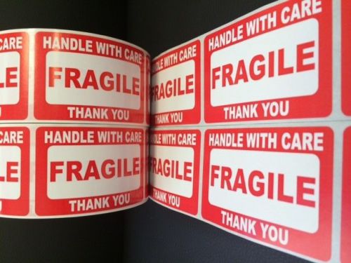 100 2x3 FRAGILE Stickers Self Adhesive  +5Yellow/5Green Thank You Smiley Labels
