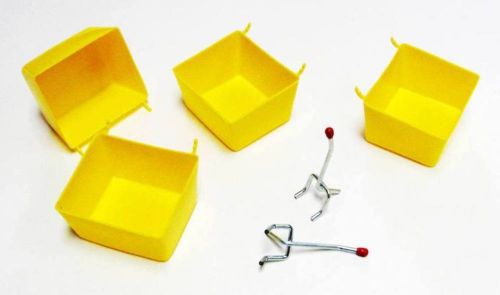 10 NEW Yellow Parts Storage Bins - Hooks to Peg Tool Board - Workbench Pegboard