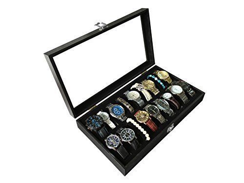 Sodynee® 18pc Mens Watch Box Watch Travel Tray Watch Case Glass Top Jewelry