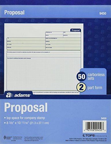 Adams Proposal Form Book, 2-Part, Carbonless, 10.19 x 8.38 Inches, 50 Sets,