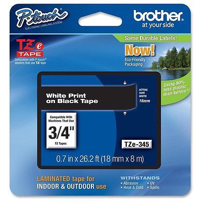 OpenBox Brother Laminated Tape White on Black, 18mm TZe345 - Retail Packaging