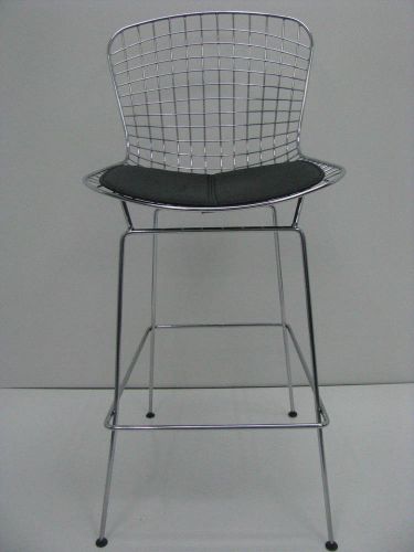 Knoll Bertoia Style Wire Bar Height Stool Leatherette Seat Pad in Black
