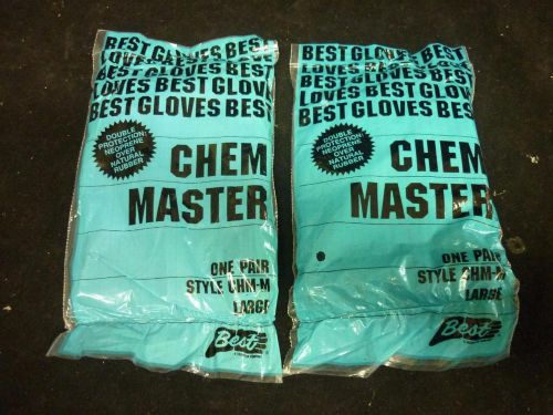 TWO PAIR BEST CHEM MASTER Natural Rubber Flock-Lined Gloves CHM-M LARGE