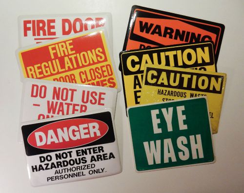 Industrial Safely Signs- New/Old Inventory- Self Sticking- Lot of 8 Signs