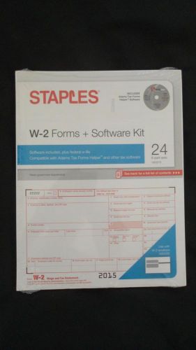 24 Count Pack of Staples 2015 IRS Tax W-2 6-Part Form Sets &amp; Software Kit