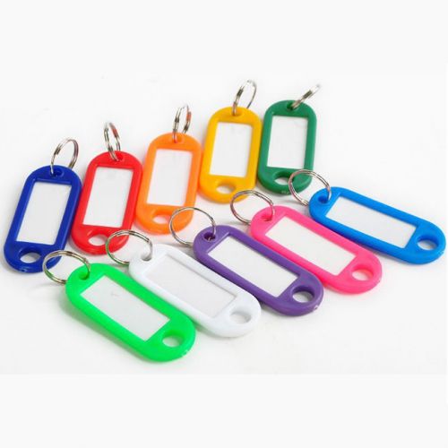 Lot of 10/50/100 coloured assorted plastic key id labels key ring split rings for sale