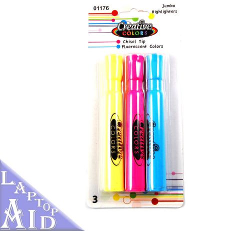 New Fluorescent Color Highlighters -  3 Pack - Assorted Colors - Free Shipping
