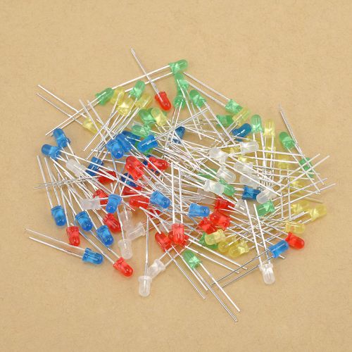 100pcs White Green Red Blue Yellow Emitting 3mm Diode Lamps LED Light Bulb New
