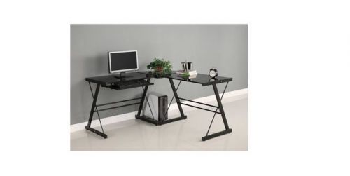 3-Piece Corner Office Computer Desk, Black with Black Glass