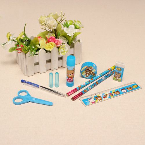 New Gift Box Pencil Ballpoint Pen Ruler Eraser Glue Set Stationery