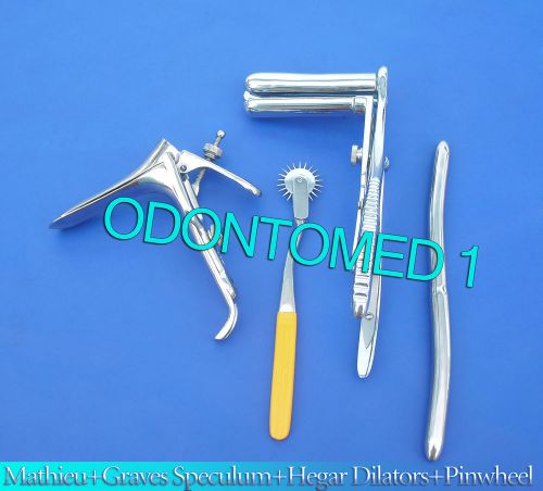 Mathieu Speculum+ Hegar Dilator+Yellow Pinwheel &amp;Graves Vaginal Speculum Large