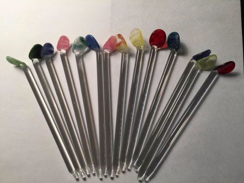 Glass 5.5&#034; long thick stirring tool stir stick w/ color handle spoon (lgt-12) for sale