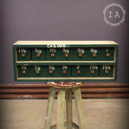 Vintage industrial handmade 14 drawer small parts cabinet storage green wooden for sale